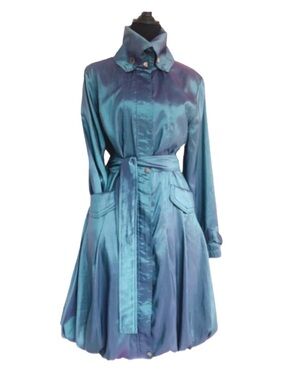 CCC ~ Teal/Purple Monochromatic Satin Belted Utility Dress Coat